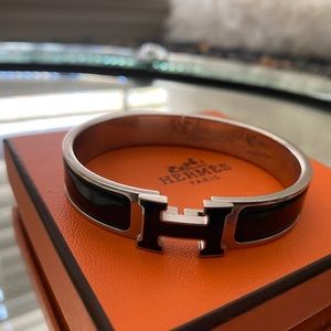 Limited edition silver Hermes bracelet Black H